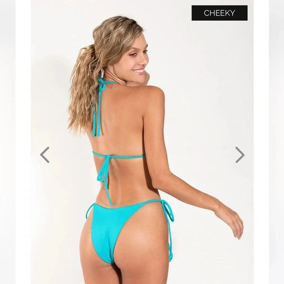 NWT OneOne Swimwear Bikini SET Cyan Blue Maggie Ariel Cheeky Medium Small NEW - Picture 5 of 5